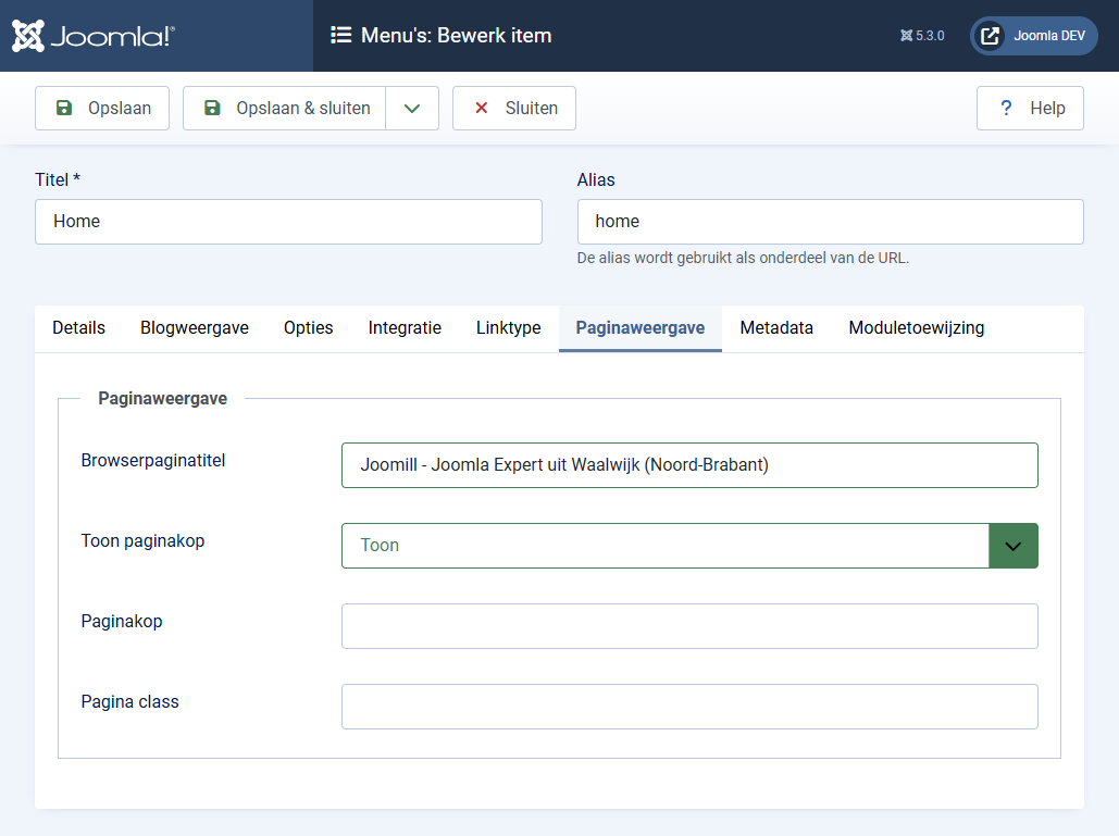 Paginatitel bewerken