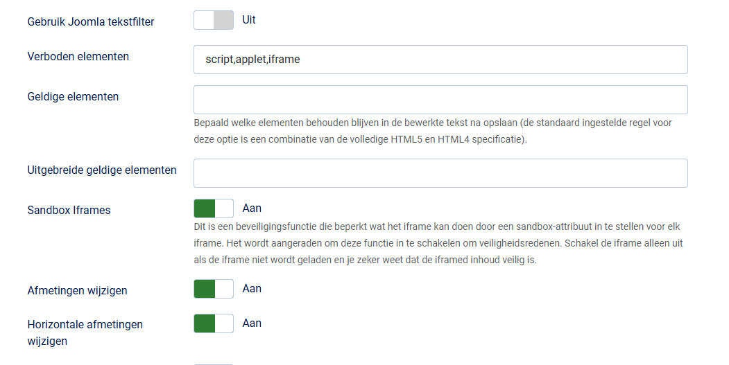 Tekstfilters tinyMCE